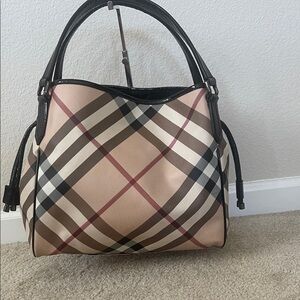 Burberry Nova Check Coated Canvas with black patent leather trim